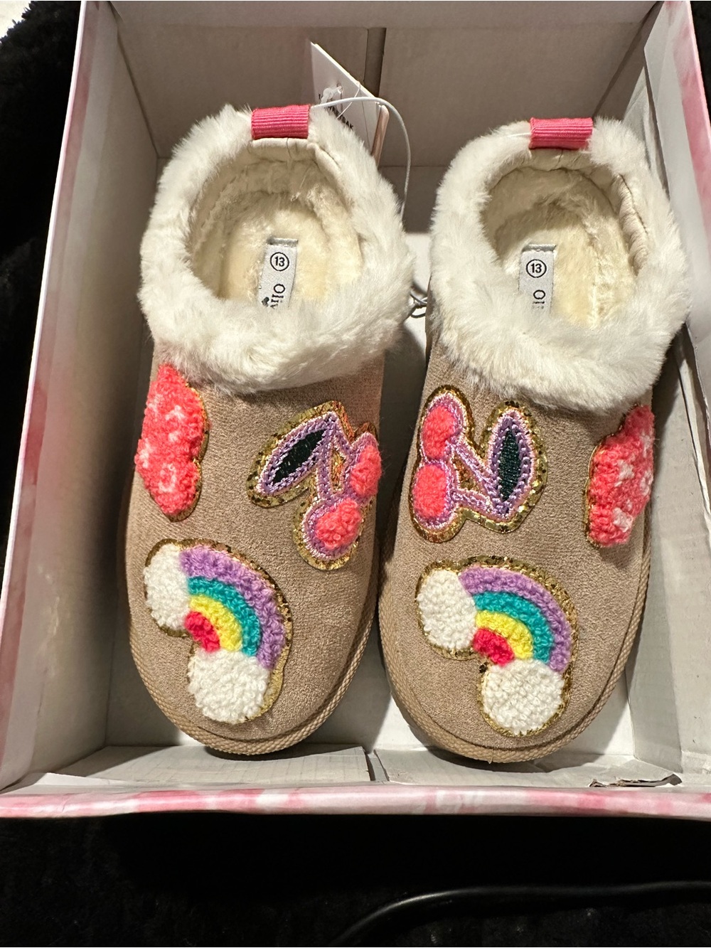 Olivia and Kate Cozy beige Faux-Fur Lined Slippers girls size 13M